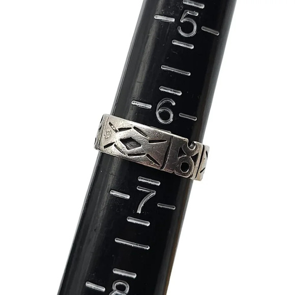 925 Sterling Silver Etched Geometric Patterns Band Ring Size 6.5 Vintage - Picture 6 of 6